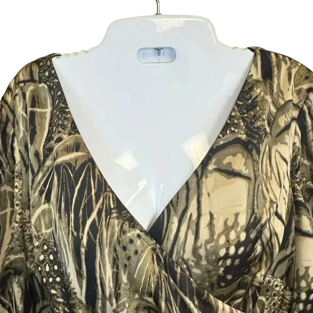 Antonio‎ Melani Jacynda Satin Asymmetrical Peplum Olive Jungle Print Dress SZ 4